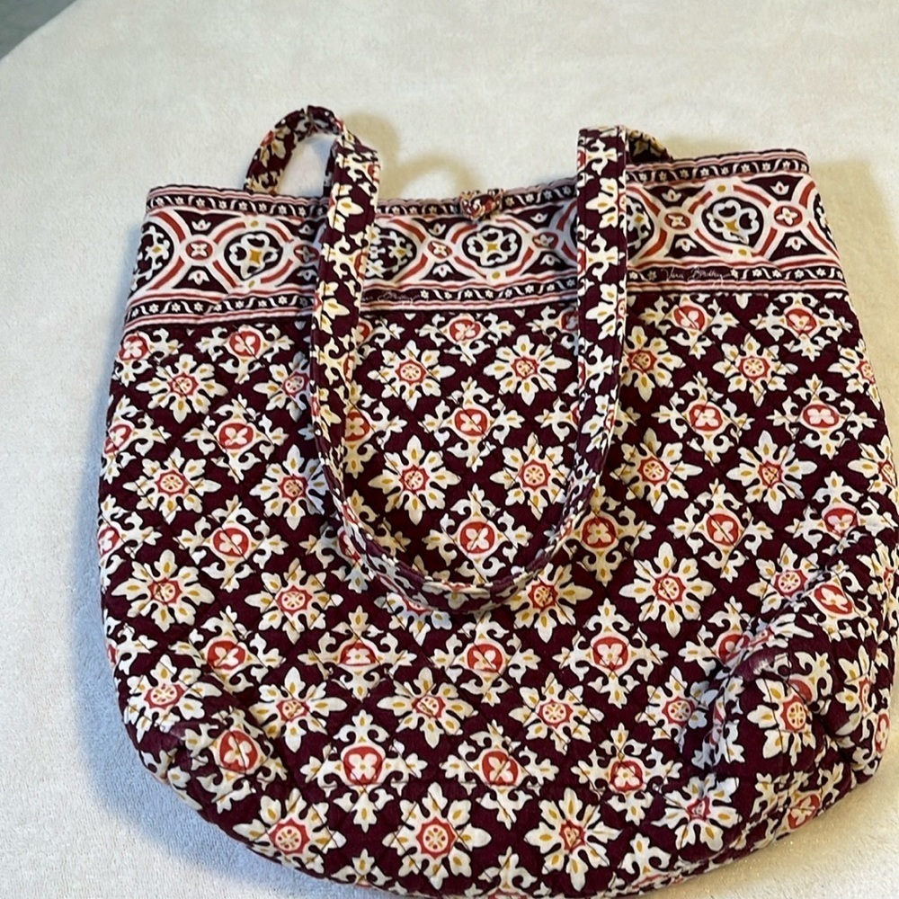 Vera Bradley Red and Cream Geometric Floral Tote Bag